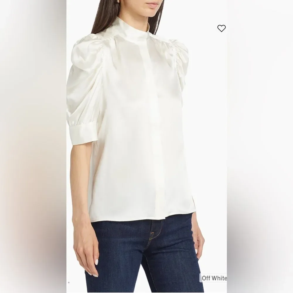 FRAME Gilian 100% Silk Puff-sleeve Top In white size small